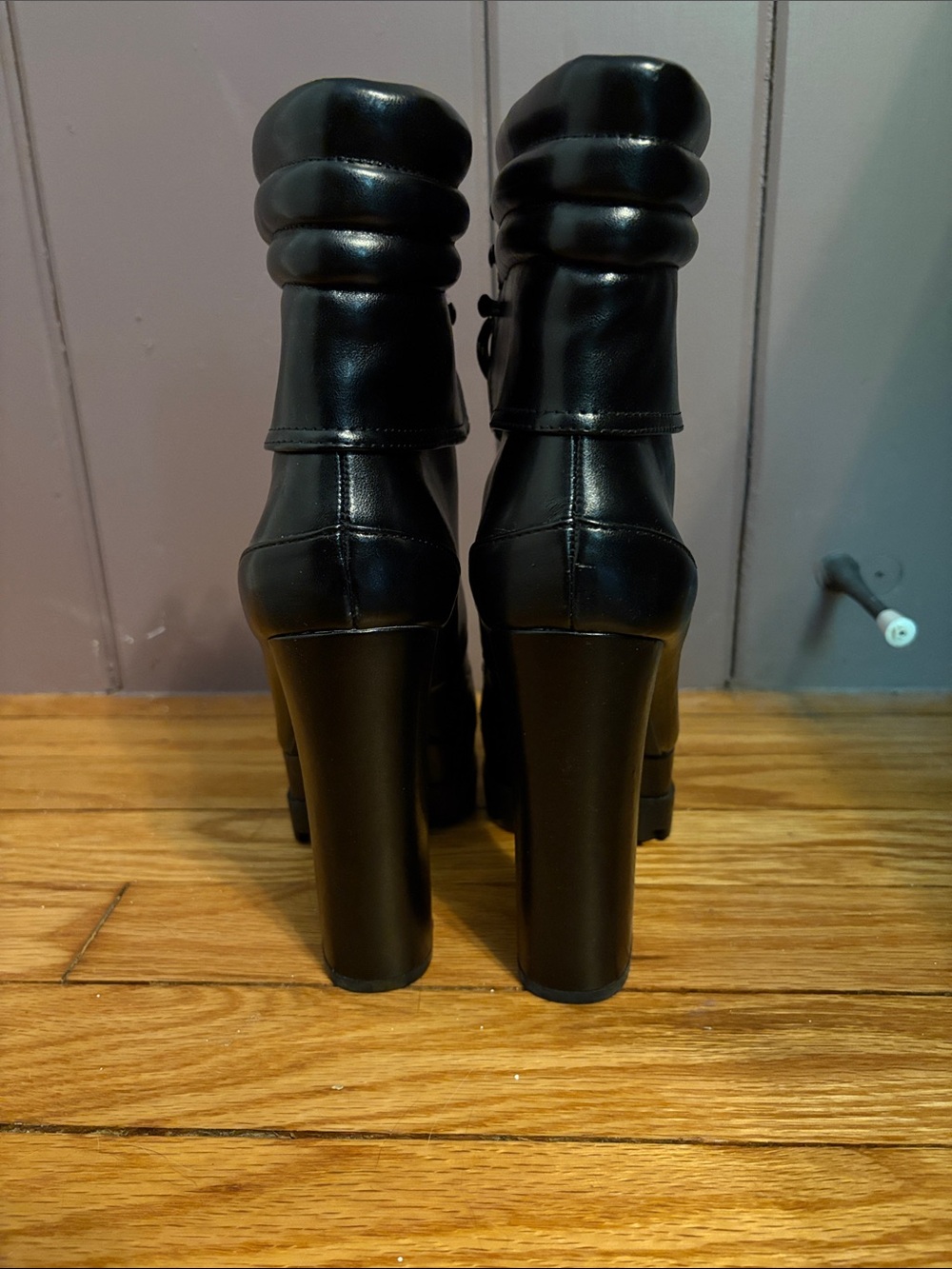 Jessica Simpson Black Platform Lace-Up Block Heel Ankle Boots - Picture 4 of 7